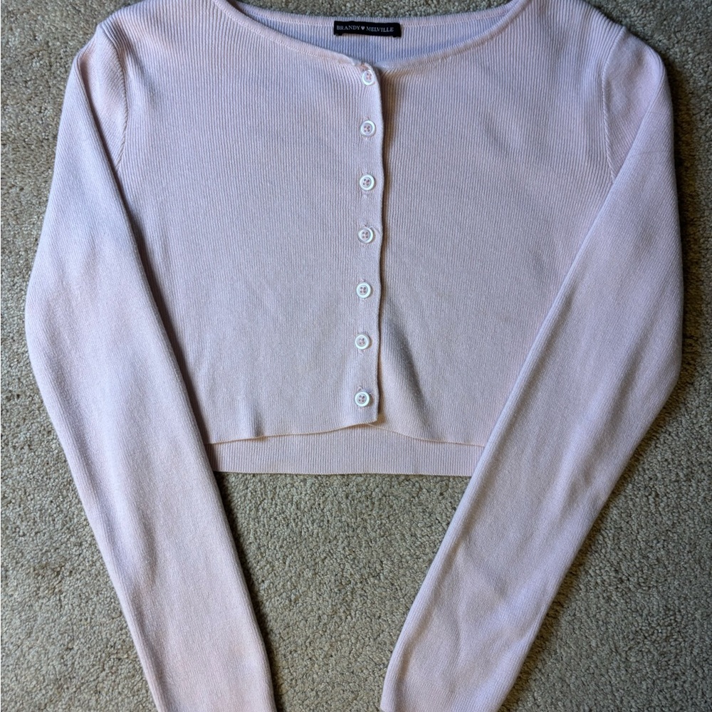 Brandy Melville Pink Cropped Cardigan Top
